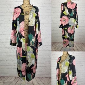 Floral Open Front Long Sleeve Kimono